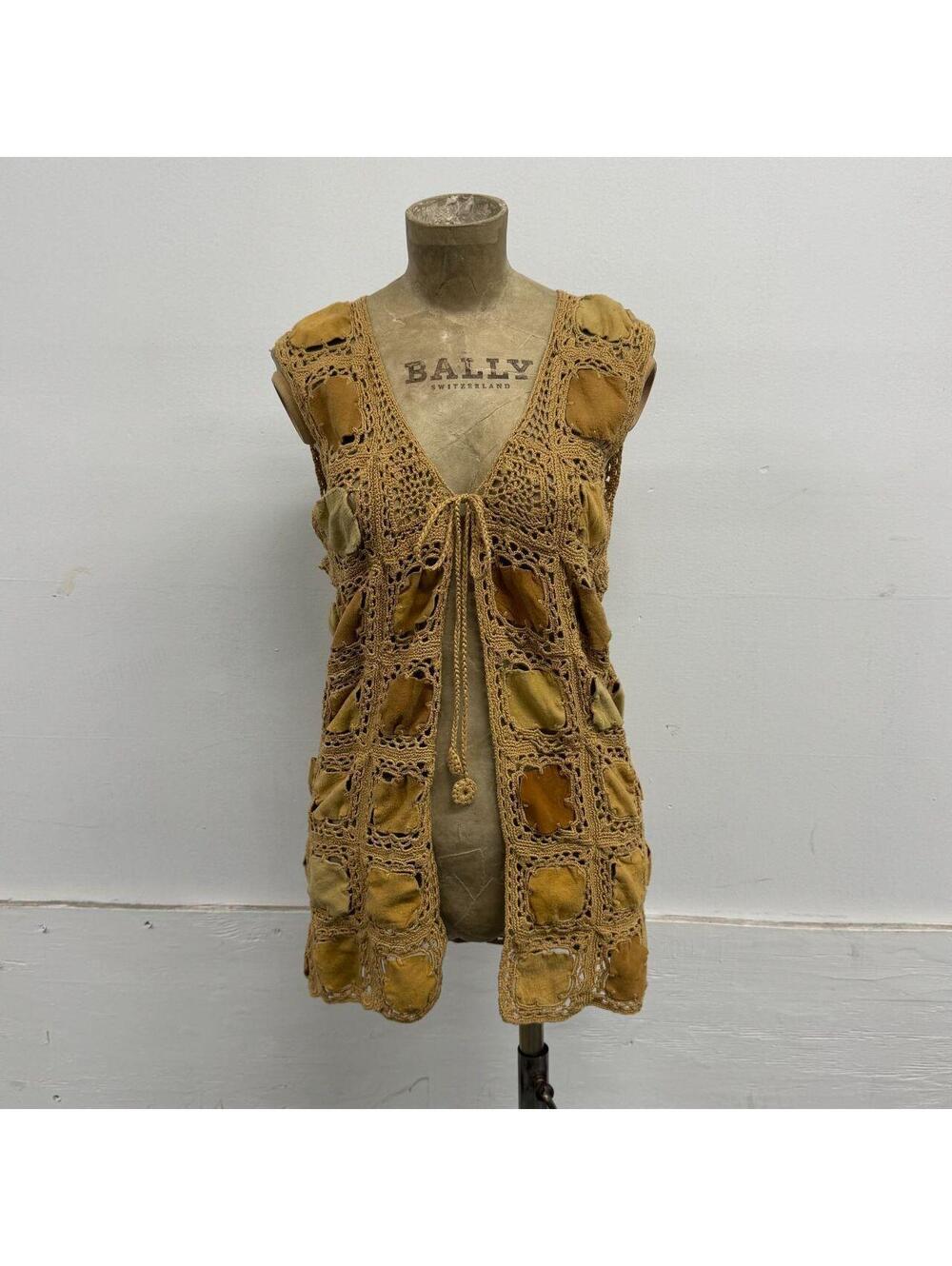 Vintage Y2K does 70s DKNY Cotton Crochet & Genuine Suede Vest